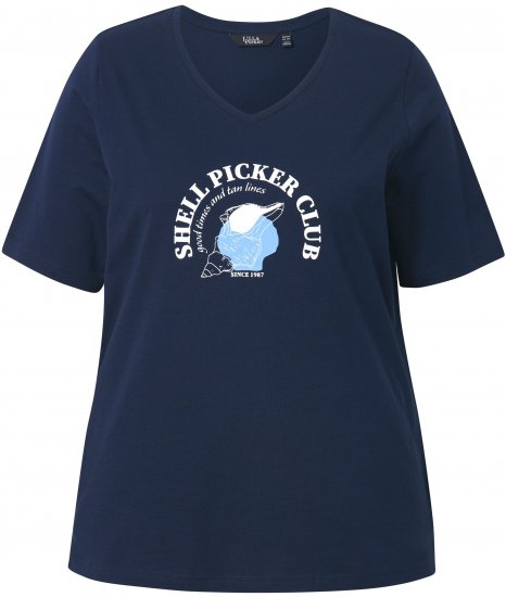 Ulla Popken Shell Picker Club Short Sleeve Graphic Tee Navy - Trykte T-shirts til kvinder - 