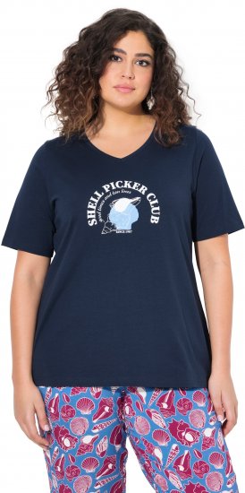 Ulla Popken Shell Picker Club Short Sleeve Graphic Tee Navy - Trykte T-shirts til kvinder - 