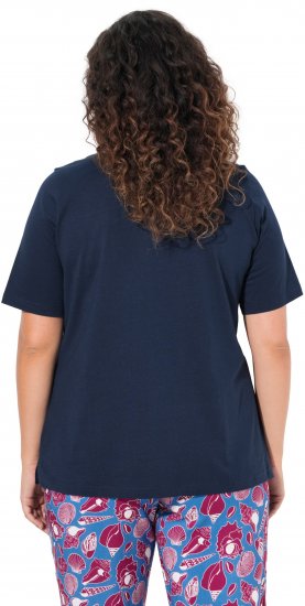Ulla Popken Shell Picker Club Short Sleeve Graphic Tee Navy - Trykte T-shirts til kvinder - 