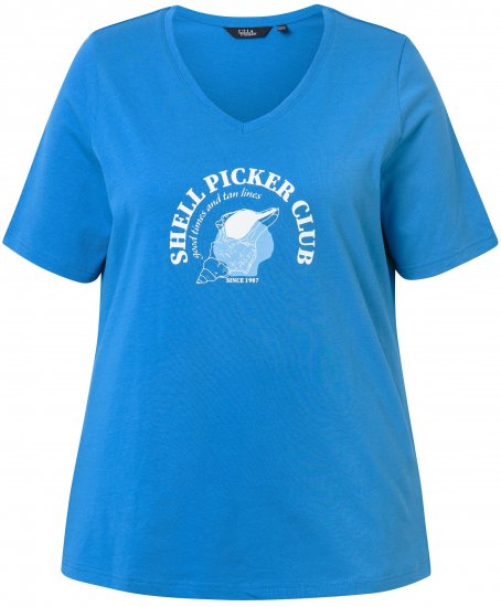 Ulla Popken Shell Picker Club Short Sleeve Graphic Tee Teal Blue - DAMETØJ 40-66 - 