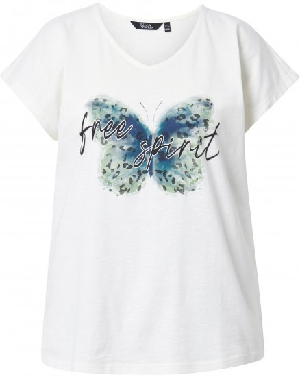 Ulla Popken Free Spirit Butterfly Cap Sleeve Graphic Tee Off-White - Trykte T-shirts til kvinder - 
