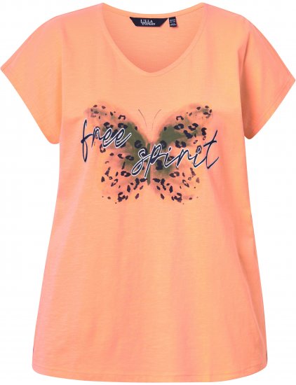 Ulla Popken Free Spirit Butterfly Cap Sleeve Graphic Tee Coral - Trykte T-shirts til kvinder - 