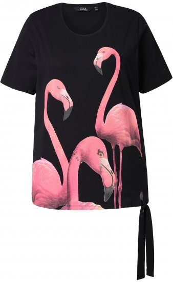 Ulla Popken Flamingo Short Sleeve Graphic Tee Black - Trykte T-shirts til kvinder - 