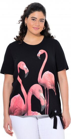 Ulla Popken Flamingo Short Sleeve Graphic Tee Black - Trykte T-shirts til kvinder - 