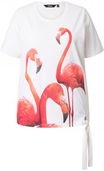 Ulla Popken Flamingo Short Sleeve Graphic Tee Off-White - Trykte T-shirts til kvinder - 