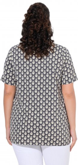 Ulla Popken Cactus Print Short Sleeve V-Neck Tee Graphite Grey - Trykte T-shirts til kvinder - Printede T-shirts til Damer