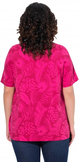 Ulla Popken Feather Print Short Sleeve V-Neck Tee Berry - Trykte T-shirts til kvinder - 