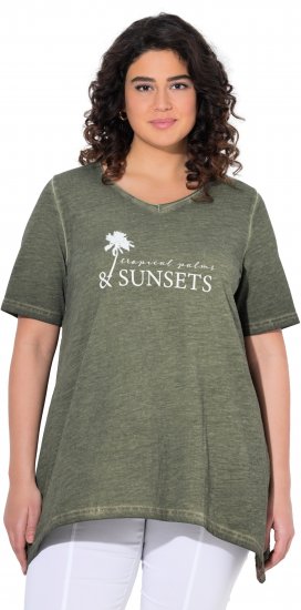 Ulla Popken Sunset Lettering Short Sleeve Graphic Tee Olive - Trykte T-shirts til kvinder - Printede T-shirts til Damer