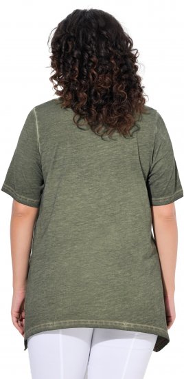 Ulla Popken Sunset Lettering Short Sleeve Graphic Tee Olive - Trykte T-shirts til kvinder - Printede T-shirts til Damer