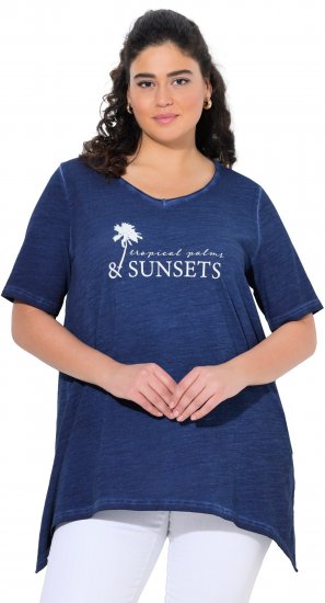 Ulla Popken Sunset Lettering Short Sleeve Graphic Tee Ink Blue - Trykte T-shirts til kvinder - 