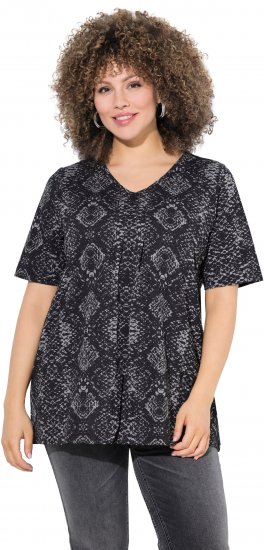 Ulla Popken Snake Print V-Neck Tee Graphite Grey - Trykte T-shirts til kvinder - 