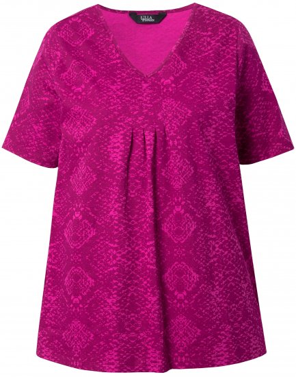 Ulla Popken Snake Print V-Neck Tee Magnolia Red - Trykte T-shirts til kvinder - 