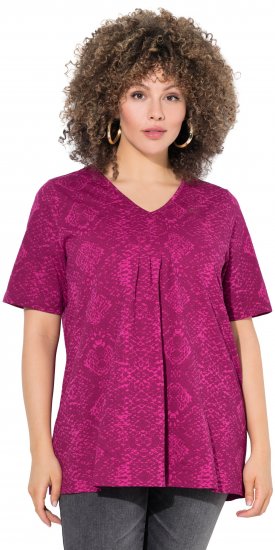 Ulla Popken Snake Print V-Neck Tee Magnolia Red - Trykte T-shirts til kvinder - 