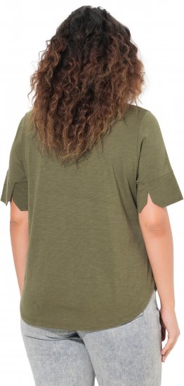Ulla Popken Beaded Short Sleeve Graphic Tee Olive - Trykte T-shirts til kvinder - 