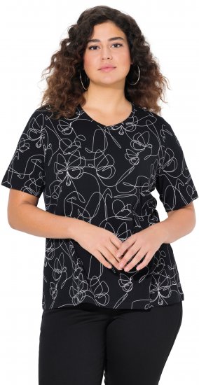 Ulla Popken Abstract Animal Print Short Sleeve Tee Black - Trykte T-shirts til kvinder - Printede T-shirts til Damer