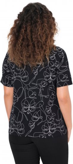 Ulla Popken Abstract Animal Print Short Sleeve Tee Black - Trykte T-shirts til kvinder - Printede T-shirts til Damer