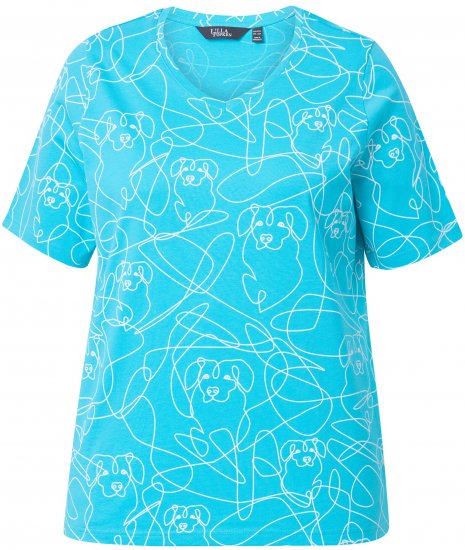 Ulla Popken Abstract Animal Print Short Sleeve Tee Deep Aqua - Trykte T-shirts til kvinder - 
