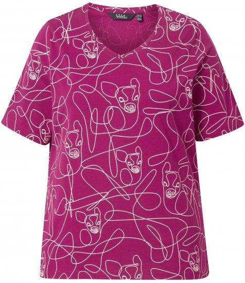 Ulla Popken Abstract Animal Print Short Sleeve Tee Magnolia Red - Trykte T-shirts til kvinder - Printede T-shirts til Damer