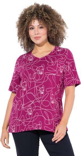 Ulla Popken Abstract Animal Print Short Sleeve Tee Magnolia Red - Trykte T-shirts til kvinder - Printede T-shirts til Damer