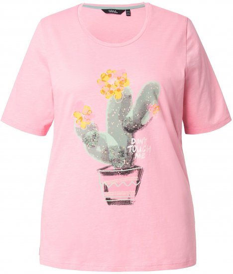 Ulla Popken Cactus Short Sleeve Graphic Tee Pink - Trykte T-shirts til kvinder - 