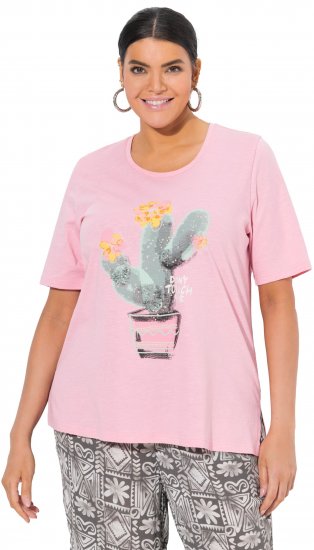 Ulla Popken Cactus Short Sleeve Graphic Tee Pink - Trykte T-shirts til kvinder - 