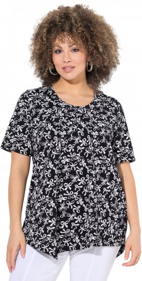 Ulla Popken Bow Print Short Sleeve Pointed Hem Tee Black - Trykte T-shirts til kvinder - 