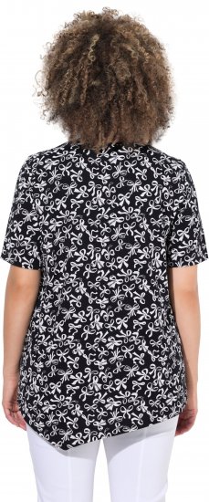Ulla Popken Bow Print Short Sleeve Pointed Hem Tee Black - Trykte T-shirts til kvinder - 