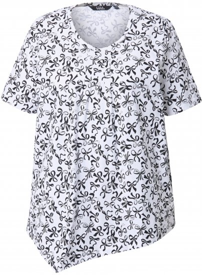 Ulla Popken Bow Print Short Sleeve Pointed Hem Tee Snow White - Trykte T-shirts til kvinder - 