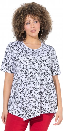 Ulla Popken Bow Print Short Sleeve Pointed Hem Tee Snow White - Trykte T-shirts til kvinder - 