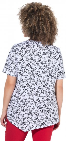 Ulla Popken Bow Print Short Sleeve Pointed Hem Tee Snow White - Trykte T-shirts til kvinder - 