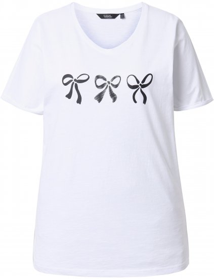 Ulla Popken Bow Short Sleeve Graphic Tee Snow White - Trykte T-shirts til kvinder - Printede T-shirts til Damer