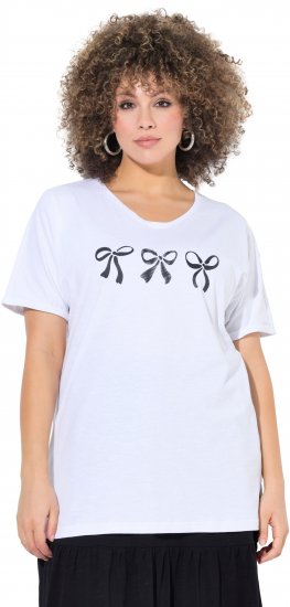 Ulla Popken Bow Short Sleeve Graphic Tee Snow White - Trykte T-shirts til kvinder - Printede T-shirts til Damer