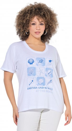 Ulla Popken Drinks And Sunset Graphic Tee Snow White - Trykte T-shirts til kvinder - 