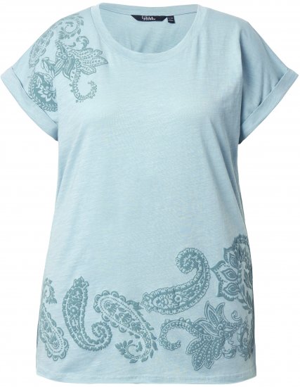Ulla Popken Textured Paisley Motif Cap Sleeve Tee Light Moss Green - Trykte T-shirts til kvinder - 