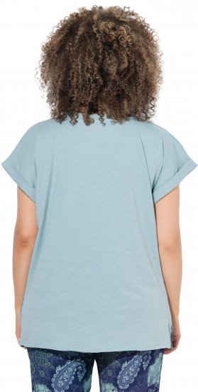Ulla Popken Textured Paisley Motif Cap Sleeve Tee Light Moss Green - Trykte T-shirts til kvinder - 