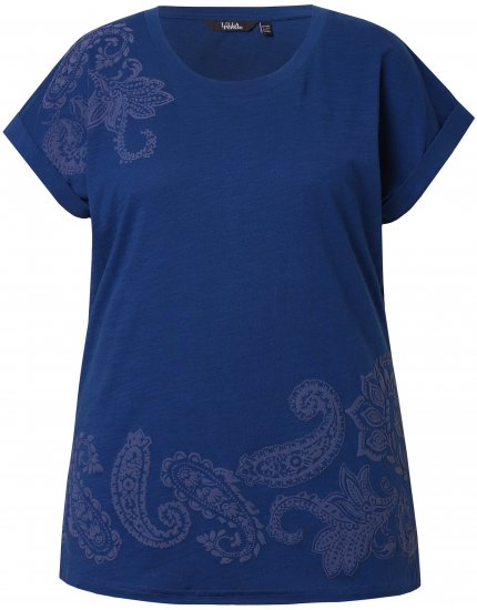 Ulla Popken Textured Paisley Motif Cap Sleeve Tee Navy - Trykte T-shirts til kvinder - Printede T-shirts til Damer