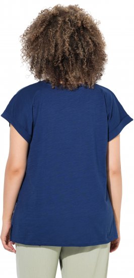 Ulla Popken Textured Paisley Motif Cap Sleeve Tee Navy - Trykte T-shirts til kvinder - Printede T-shirts til Damer