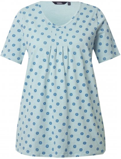 Ulla Popken Tile Print Short Sleeve Pleated Tee Light Moss Green - Trykte T-shirts til kvinder - Printede T-shirts til Damer