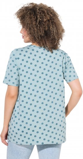 Ulla Popken Tile Print Short Sleeve Pleated Tee Light Moss Green - Trykte T-shirts til kvinder - Printede T-shirts til Damer