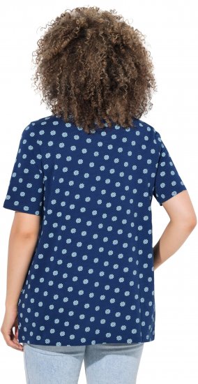 Ulla Popken Tile Print Short Sleeve Pleated Tee Dark Blue - Trykte T-shirts til kvinder - Printede T-shirts til Damer