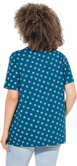 Ulla Popken Tile Print Short Sleeve Pleated Tee Teal - Trykte T-shirts til kvinder - Printede T-shirts til Damer