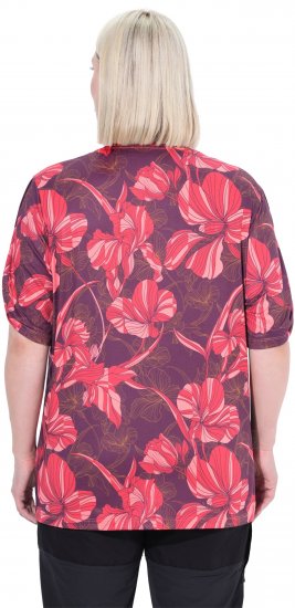 Ulla Popken Quick Drying Flower Print Short Sleeve Tee Dark Cherry - Trykte T-shirts til kvinder - 