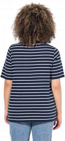 Ulla Popken Striped 1987 Boat Neck Tee Navy Blue - Trykte T-shirts til kvinder - 