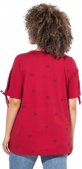 Ulla Popken Bow Print Split Sleeve Tee Ruby Red - Trykte T-shirts til kvinder - 