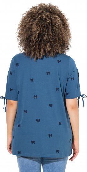 Ulla Popken Bow Print Split Sleeve Tee Indigo Denim - Trykte T-shirts til kvinder - 