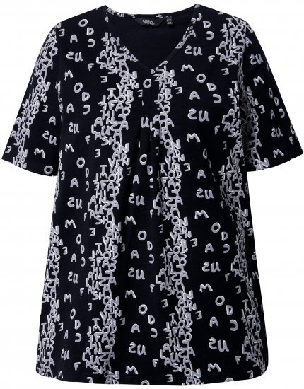 Ulla Popken Letter Print Short Sleeve Tee Black - Trykte T-shirts til kvinder - Printede T-shirts til Damer