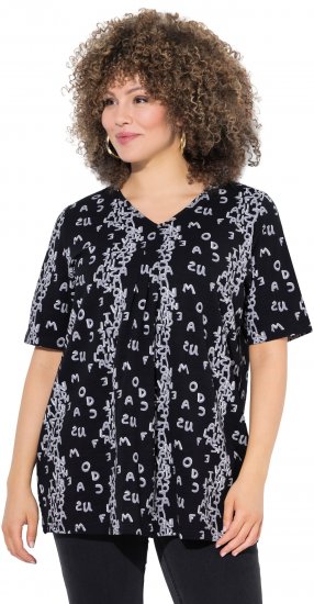 Ulla Popken Letter Print Short Sleeve Tee Black - Trykte T-shirts til kvinder - Printede T-shirts til Damer
