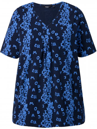 Ulla Popken Letter Print Short Sleeve Tee Navy - Trykte T-shirts til kvinder - Printede T-shirts til Damer