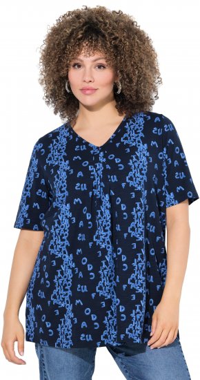 Ulla Popken Letter Print Short Sleeve Tee Navy - Trykte T-shirts til kvinder - Printede T-shirts til Damer