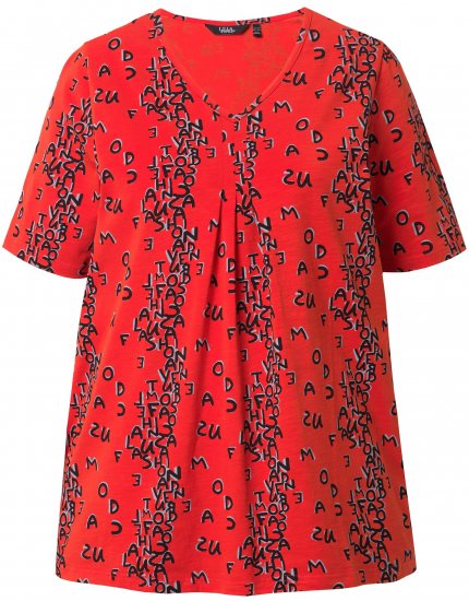 Ulla Popken Letter Print Short Sleeve Tee Red - Trykte T-shirts til kvinder - Printede T-shirts til Damer